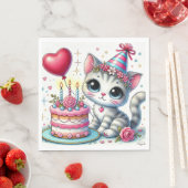 Adortable Katze feiert Geburtstag mit Kuchen Serviette (Beispiel)