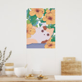 Adortable Katze mit Blume Poster (Küche)