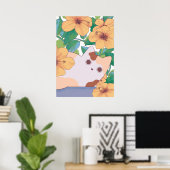 Adortable Katze mit Blume Poster (Heimbüro)