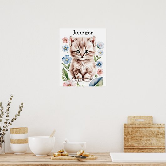 Adortable Kitten and Spring Flowers Poster (Küche)