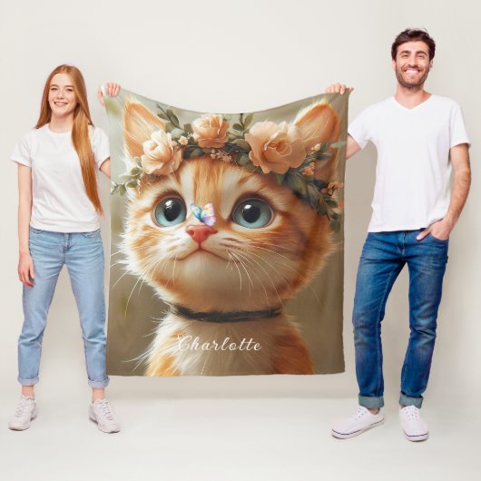 Adortable Kitten Hübsch Pink Blume Schmetterling Fleecedecke (Beispiel)