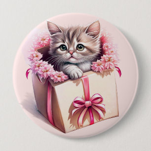 Adortable Kitten in einer Box Geburtstagsgeschenk Button