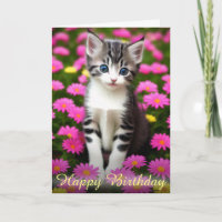 Adortable Kitten in rosa Blumenfeld Geburtstag