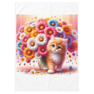 Adortable Kitten mit farbenfroher Blume Bouquet Tischdecke