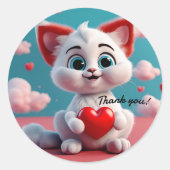 Adortable Kitten mit Red Heart Danke Sticker (Vorderseite)