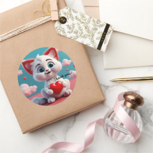 Adortable Kitten mit Red Heart Danke Sticker