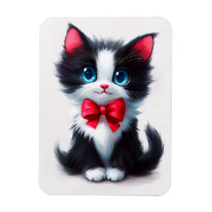 Adortable Kitten mit Red Ribbon Magnet