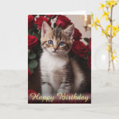Adortable Kitten Nestled in beautifull Rote Rosen Karte (Gelbe Blume)