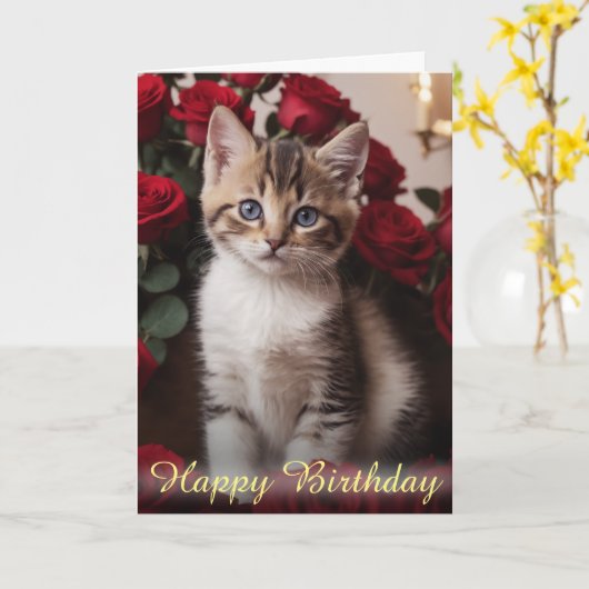 Adortable Kitten Nestled in beautifull Rote Rosen Karte (Gelbe Blume)