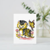 Adortable Kitten und Schmetterling Postcard Postkarte (Stehend Vorderseite)