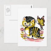 Adortable Kitten und Schmetterling Postcard Postkarte (Vorne/Hinten)