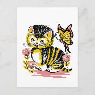 Adortable Kitten und Schmetterling Postcard Postkarte