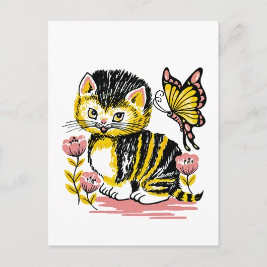 Adortable Kitten und Schmetterling Postcard Postkarte (Vorderseite)
