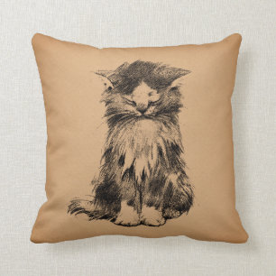 Adortable Kitten Vintag Cat Art Throw Kissen