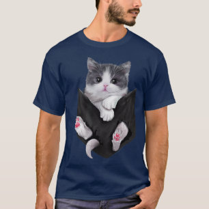 Adortable Kitten White Cat Pocket T-Shirt