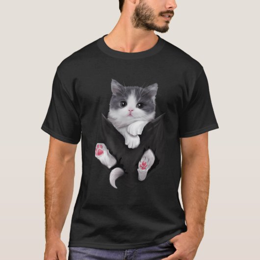 Adortable Kitten White Cat Pocket T-Shirt (Vorderseite)