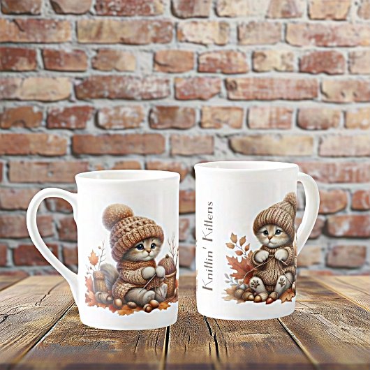 Adortable Knittin' Kätzchen Knochen China Tasse