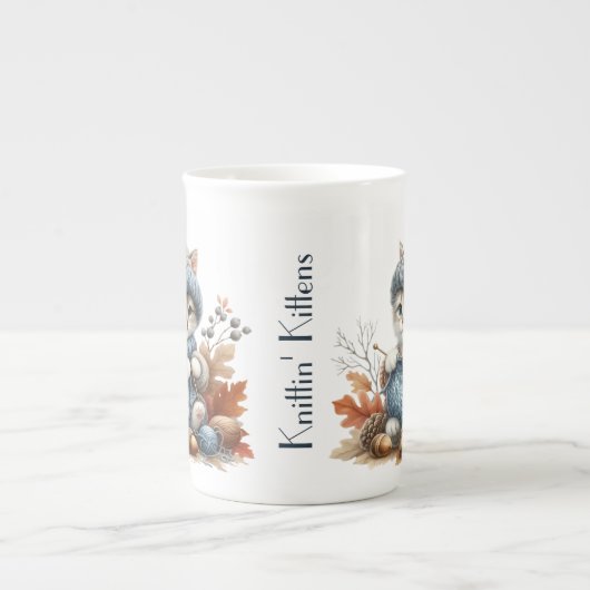 Adortable Knittin' Kätzchen Knochen China Tasse (Vorderseite)