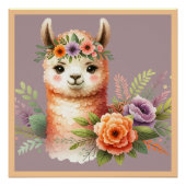 Adortable Lama mit Blüten für Kinder | Poster (Vorderseite)