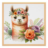 Adortable Lama mit Blüten für Kinder | Poster (Vorderseite)