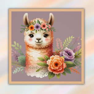 Adortable Lama mit Blüten für Kinder   Poster