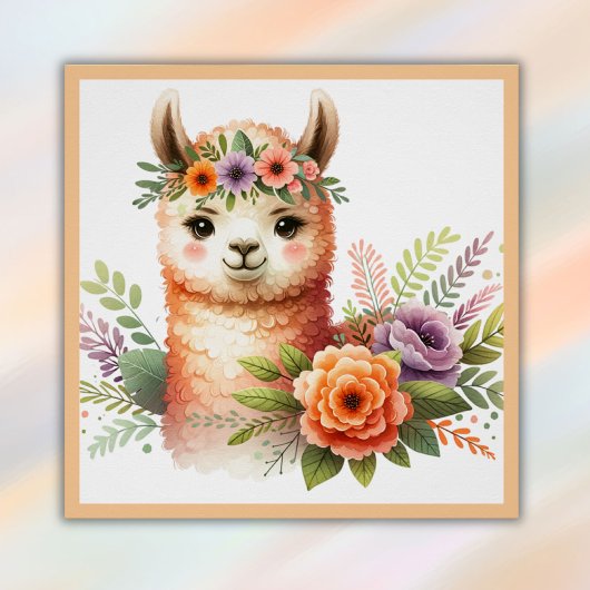 Adortable Lama mit Blüten für Kinder | Poster