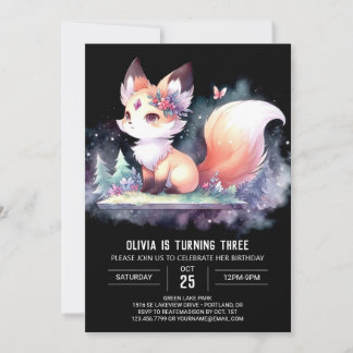 Adortable Majestic Fox Geburtstag digital Einladung