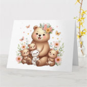 Adortable Mama Bär mit vier Jungen Karte (Gelbe Blume)