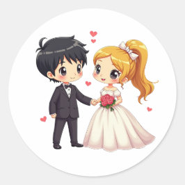 Adortable Märchen Wedding - Chibi Style Runder Aufkleber