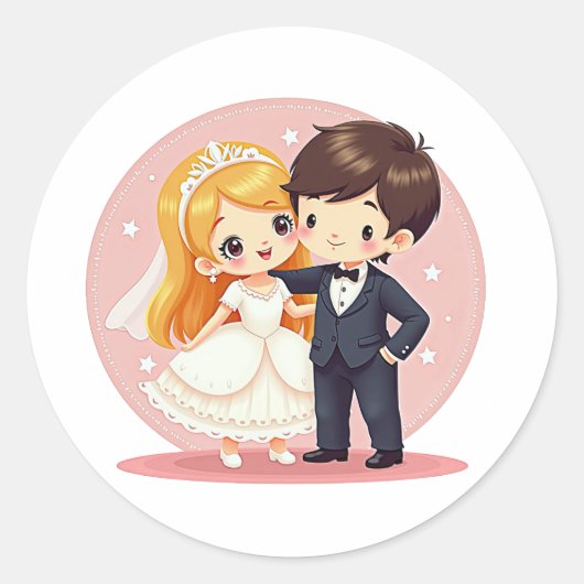 Adortable Märchen Wedding - Chibi Style Runder Aufkleber (Vorderseite)