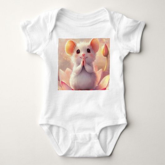 Adortable Maus auf Lotus - Baby Bodysuit Baby Strampler (Vorderseite)