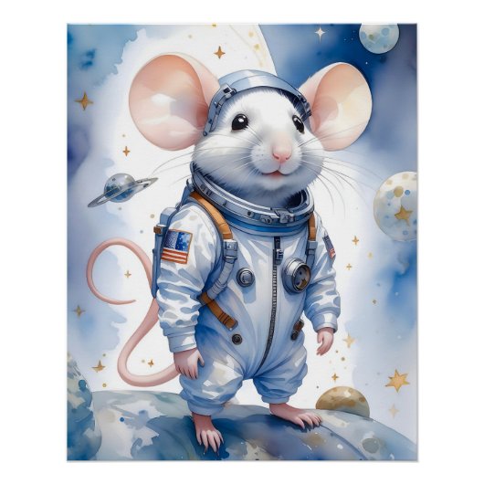 Adortable Maus im Astronauten-Anzug im Weltraum Poster (Vorderseite)