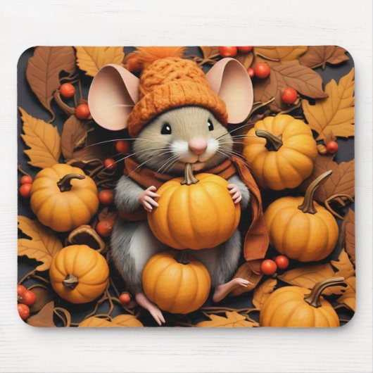 Adortable Maus mit Autumn Pumpkins Mouse Pad Mousepad (Vorne)