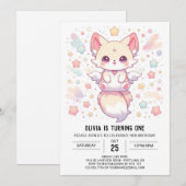 Adortable Modern Fox 1. Geburtstag Einladung (Vorne/Hinten)