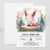Adortable Modern Fox Geburtstag digital Einladung (Vorne/Hinten)