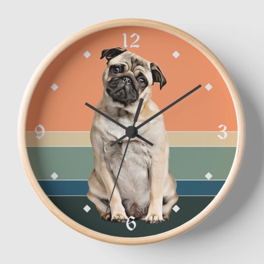 Adortable Mops Dog Retro Sunset Clock Uhr (Vorderseite)