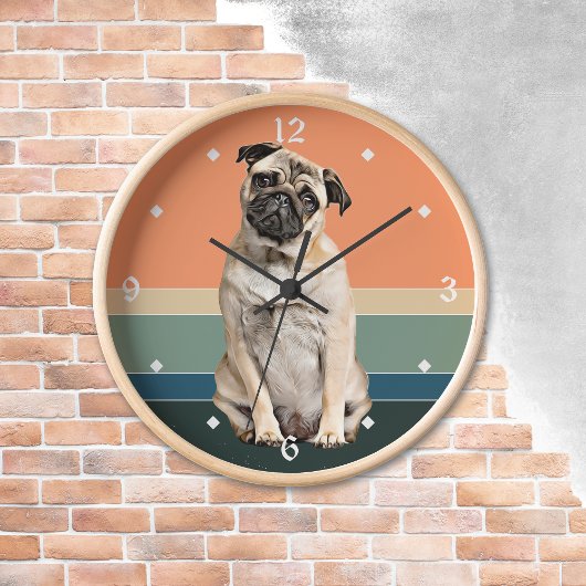 Adortable Mops Dog Retro Sunset Clock Uhr