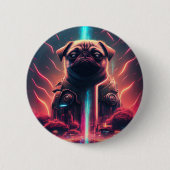 Adortable Mops in futuristischem Robot-Kostüm Button (Vorderseite)