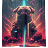 Adortable Mops in futuristischem Robot-Kostüm Duschvorhang (Vorderseite)