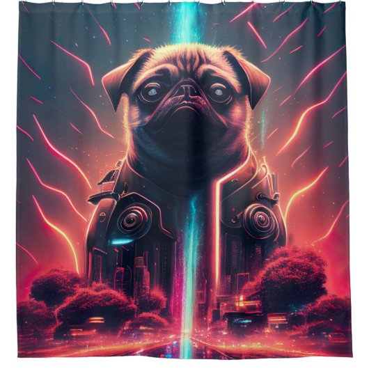 Adortable Mops in futuristischem Robot-Kostüm Duschvorhang (Vorderseite)