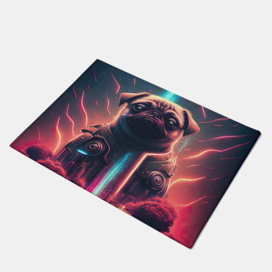 Adortable Mops in futuristischem Robot-Kostüm Fußmatte (Schrägansicht)