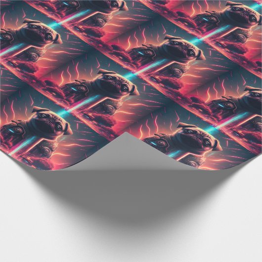 Adortable Mops in futuristischem Robot-Kostüm Geschenkpapier (Ecke)