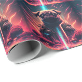 Adortable Mops in futuristischem Robot-Kostüm Geschenkpapier (Rolleneckpunkt)