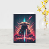 Adortable Mops in futuristischem Robot-Kostüm Karte (Gelbe Blume)