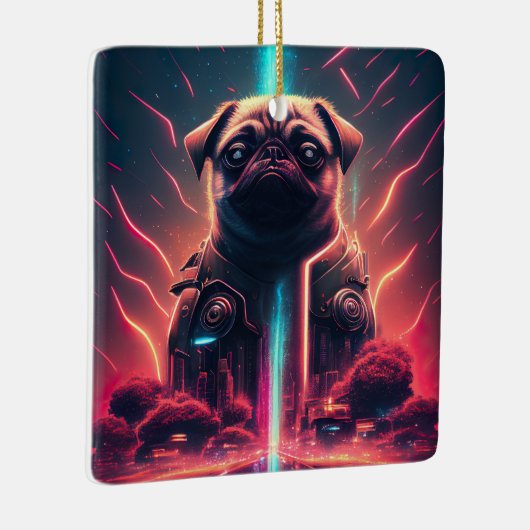 Adortable Mops in futuristischem Robot-Kostüm Keramikornament (Rechts)