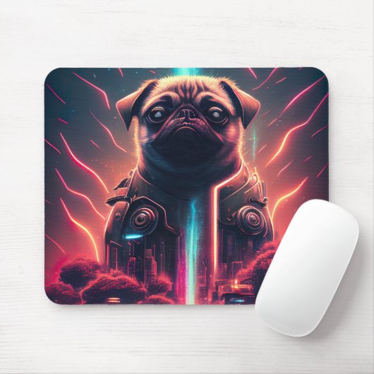 Adortable Mops in futuristischem Robot-Kostüm Mousepad (Mit Mouse)