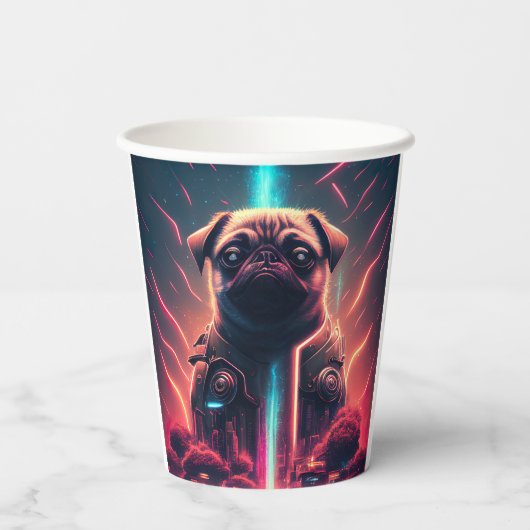 Adortable Mops in futuristischem Robot-Kostüm Pappbecher (Rückseite)