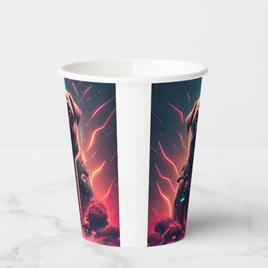 Adortable Mops in futuristischem Robot-Kostüm Pappbecher (Links)