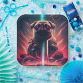 Adortable Mops in futuristischem Robot-Kostüm Pappteller (Party)