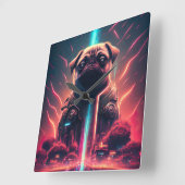 Adortable Mops in futuristischem Robot-Kostüm Quadratische Wanduhr (Winkel)